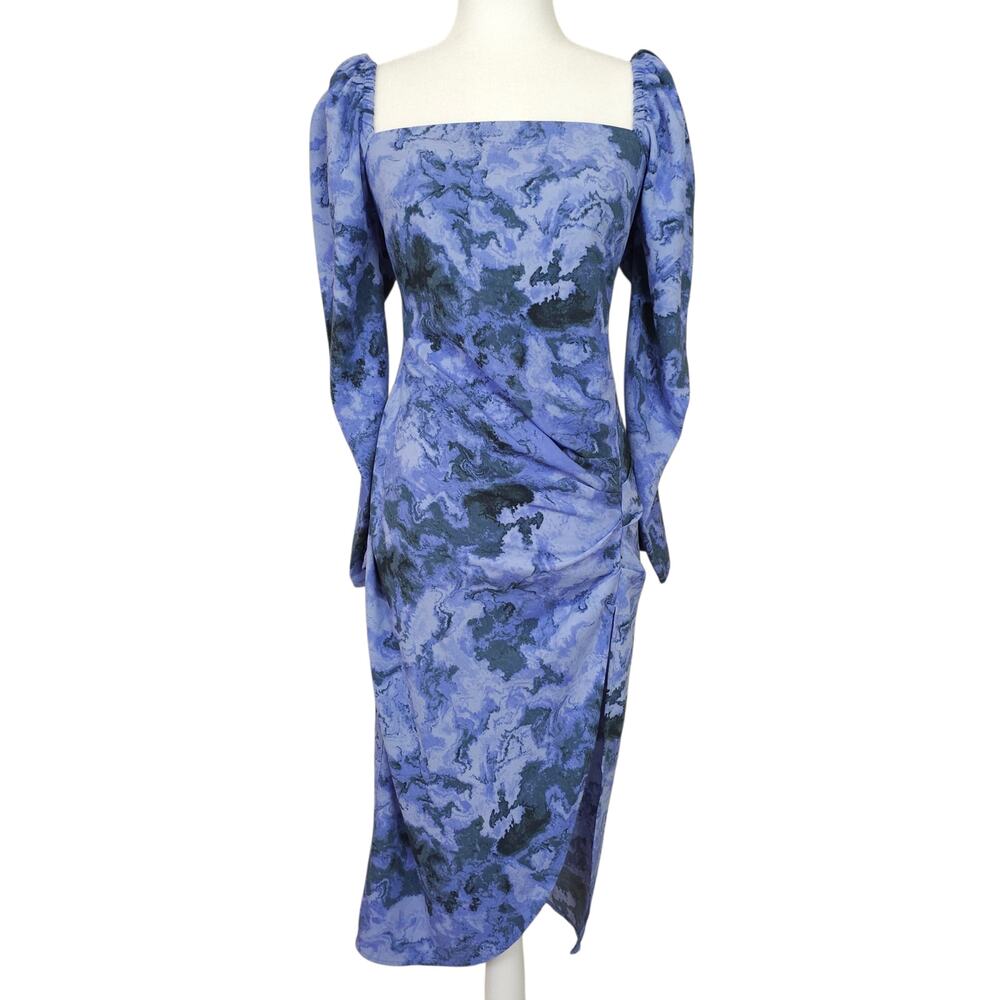 Open Edit Tonal Blue Marble Sheath Midi Dress S